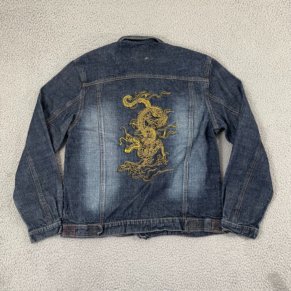 Paco Jeans Dragon Embroidered Demim Jacket Women L Dark Wash Y2K - Picture 6 of 11
